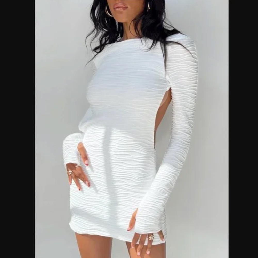 NWOT Princess Polly Ignite White Textured Backless Mini Dress 8